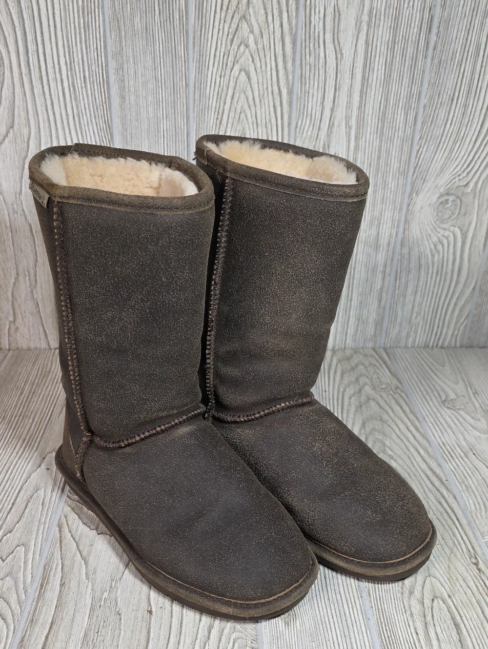 Bearpaw Emma Short Brown Suede Winter Faux Fur Lined Boots Womens Size 7